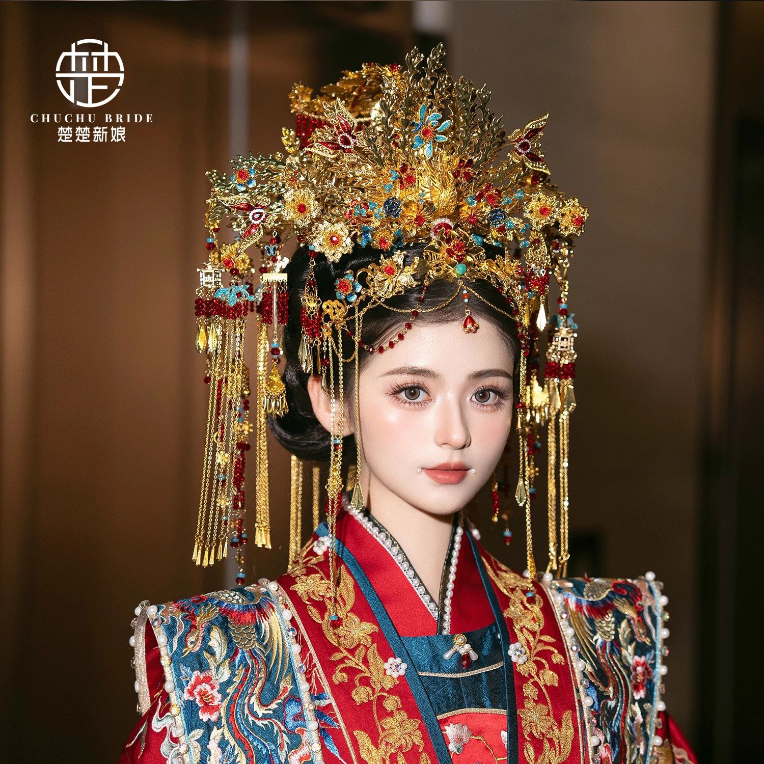 新款新娘头饰中式金色重工古风大凤冠头饰汉服龙凤褂秀禾服发饰