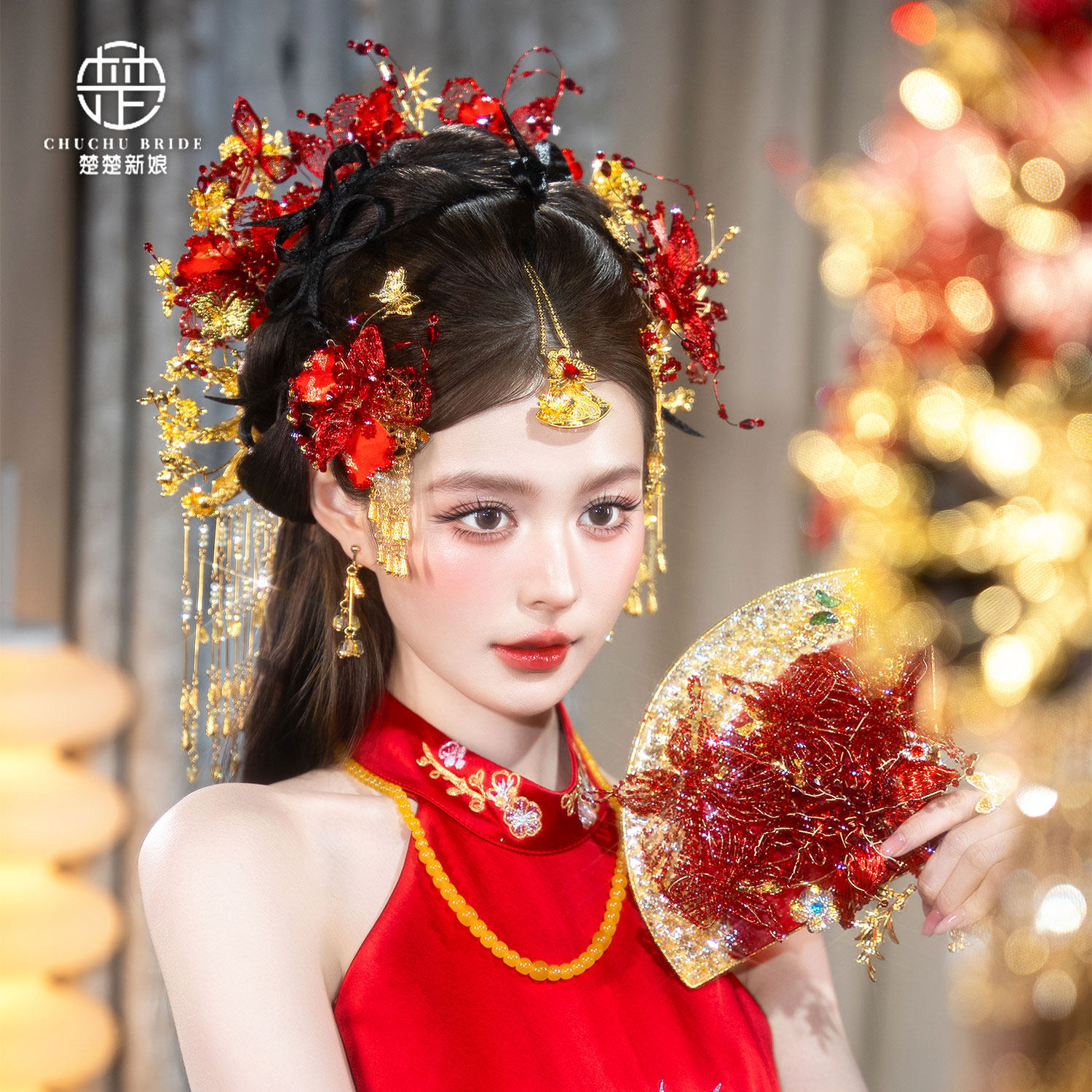 2026新款红金龙凤褂婚礼发饰