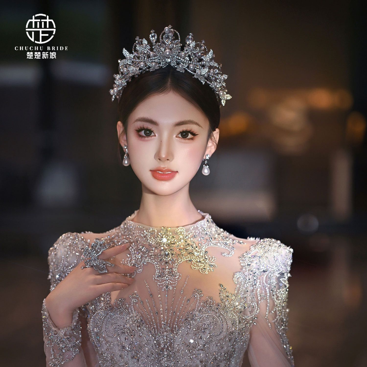 奢华新娘婚礼水钻双层大皇冠婚纱蝴蝶王冠白纱婚礼结婚配饰品高端