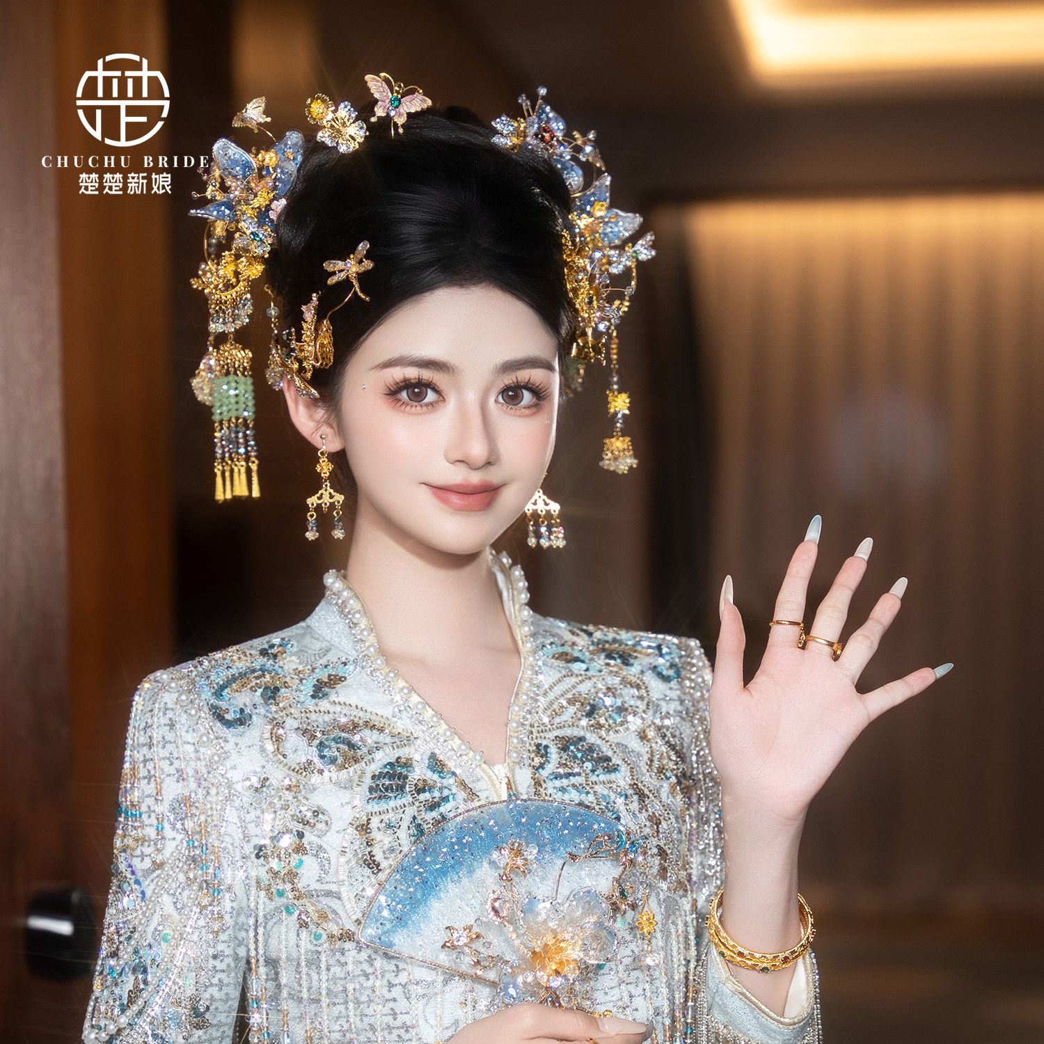 中式婚礼水晶凤钗汉服头饰传统古装新娘秀禾龙凤褂发饰配饰