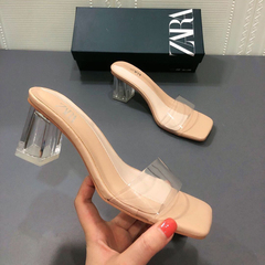 ZARA DTM女鞋2020新品罗马风塑料鞋后跟穆勒鞋粗跟高跟凉鞋女2304