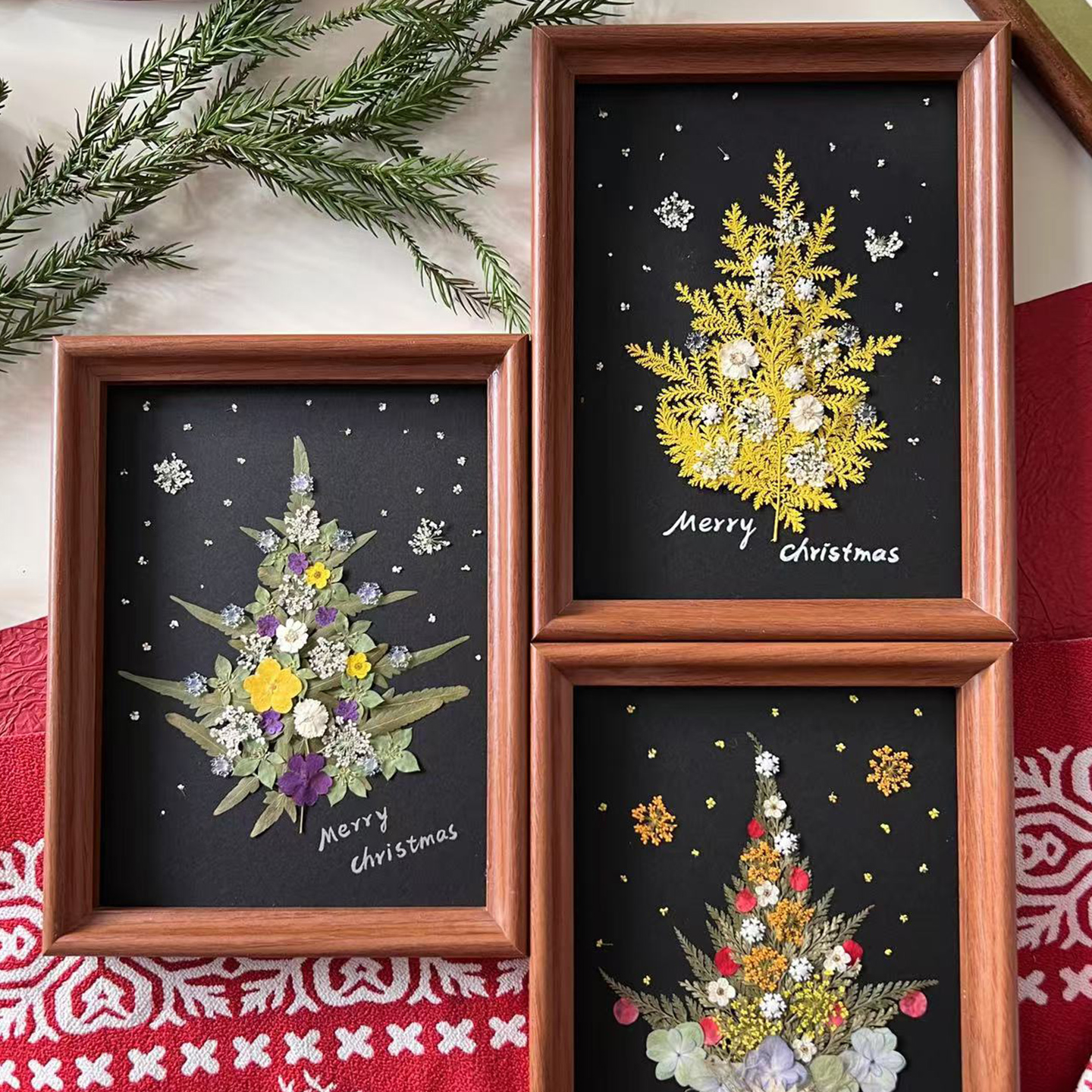 圣诞树压花押花相框DIY材料包