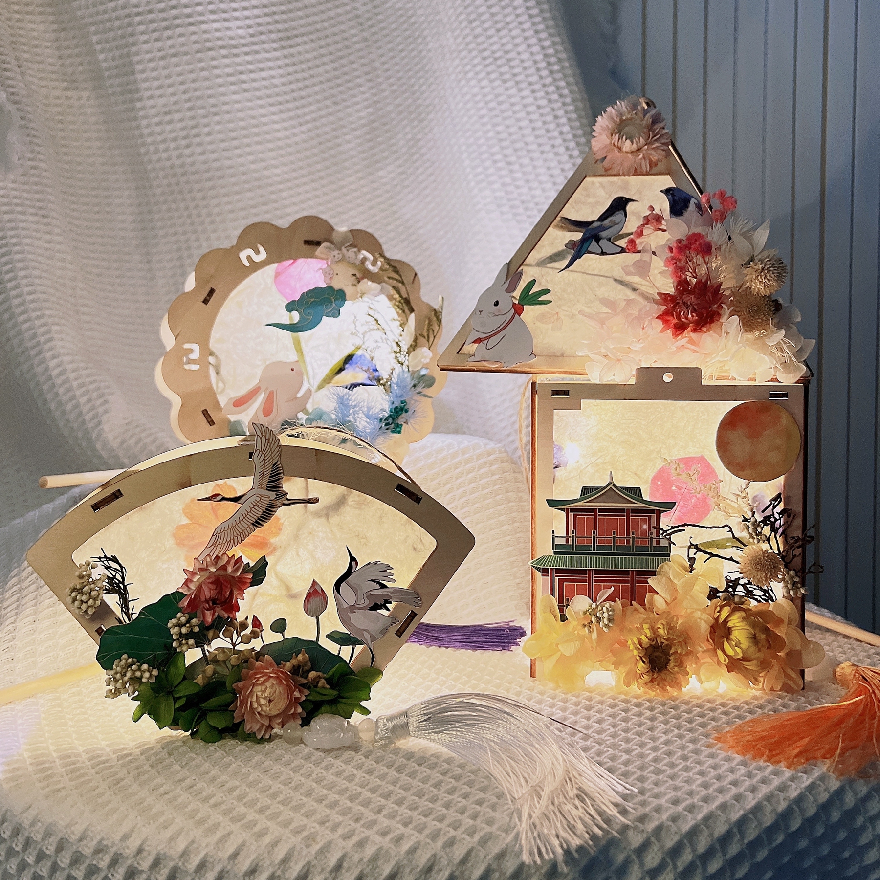 灯笼中秋节材料包古风干花立体花