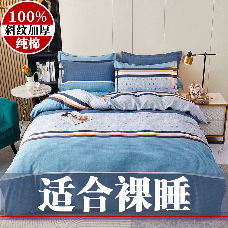 100%加厚纯棉四件套全棉磨毛双人被套床单田园单人床上三件套轻奢