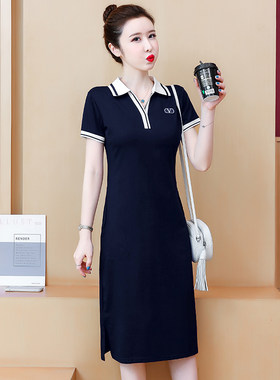 过膝POLO连衣裙女夏季翻领遮肚