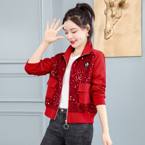 小香风红色短款夹克外套女春秋
