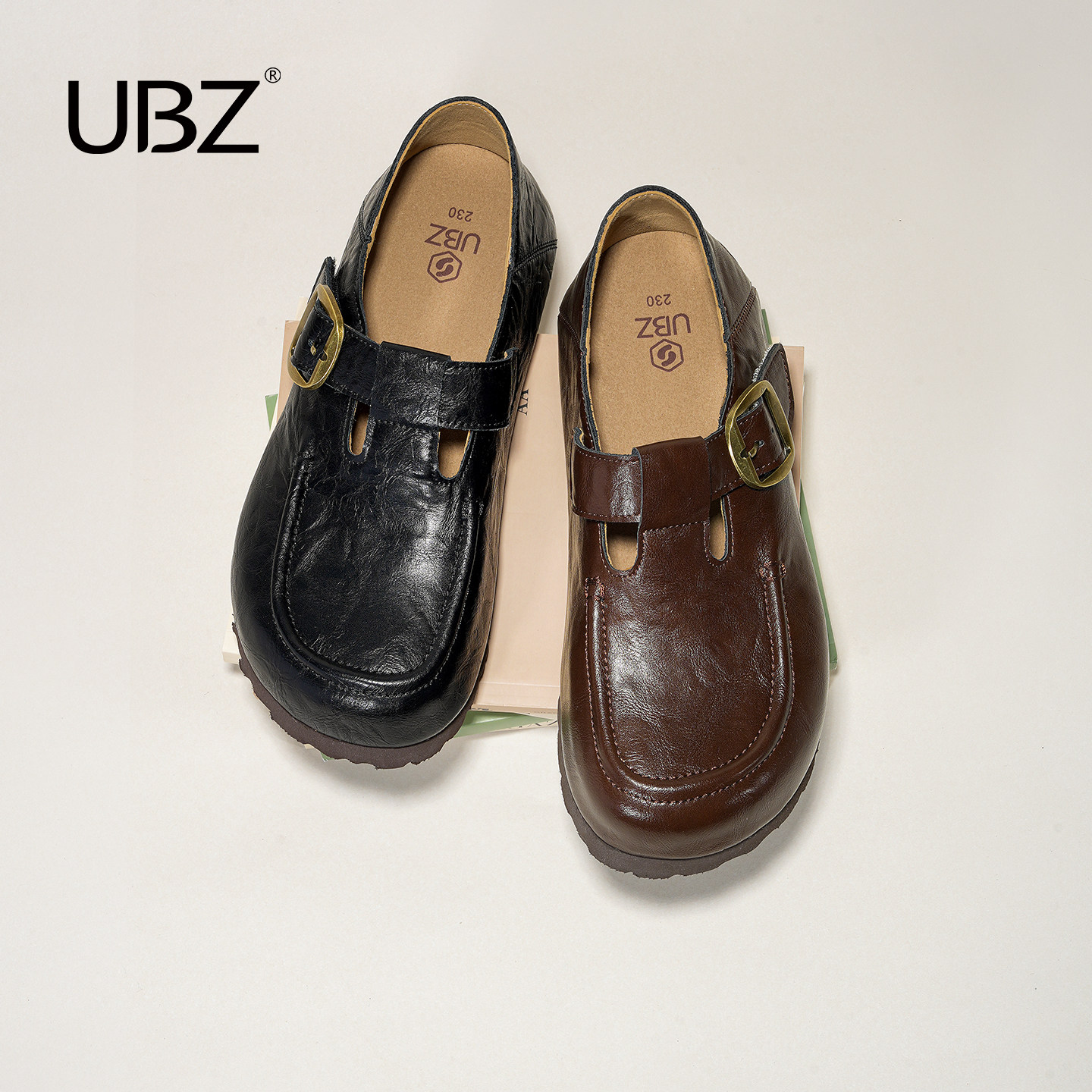 UBZ 厚底皮面两穿勃肯鞋女2026年新款春休闲懒人乐福鞋单鞋小皮鞋,女鞋,勃肯鞋/软木鞋,淘宝优惠券,粉丝福利购,淘宝优惠卷