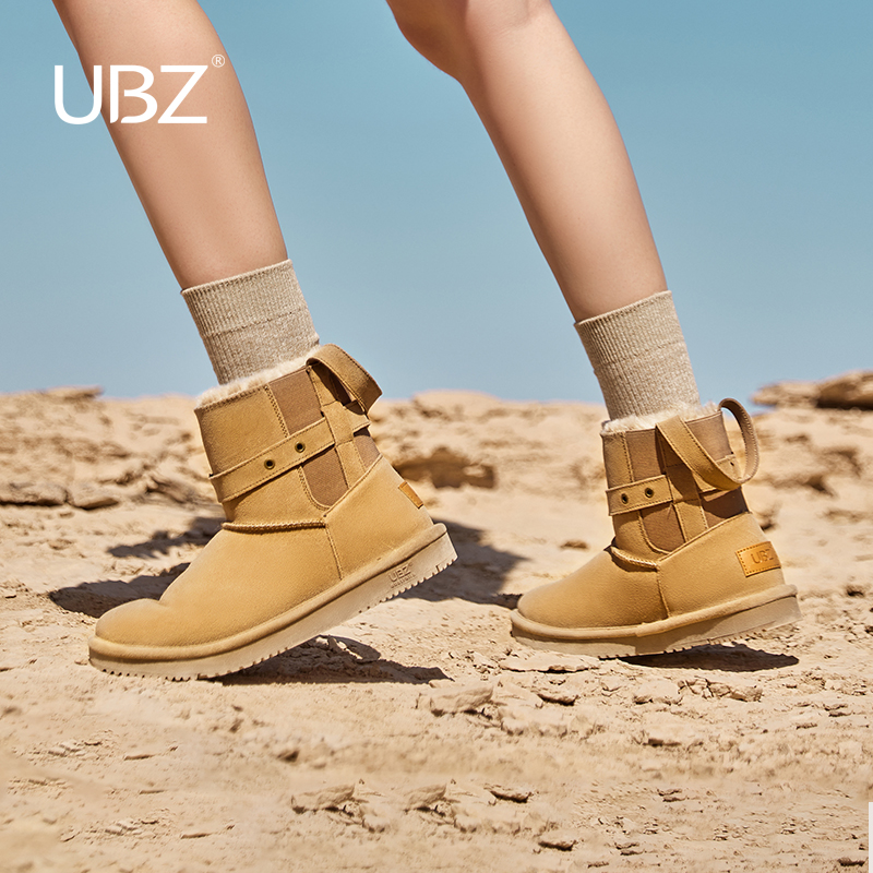 UBZ 防水厚底雪地靴女短筒2023冬新款切尔西加绒加厚东北靴子棉鞋