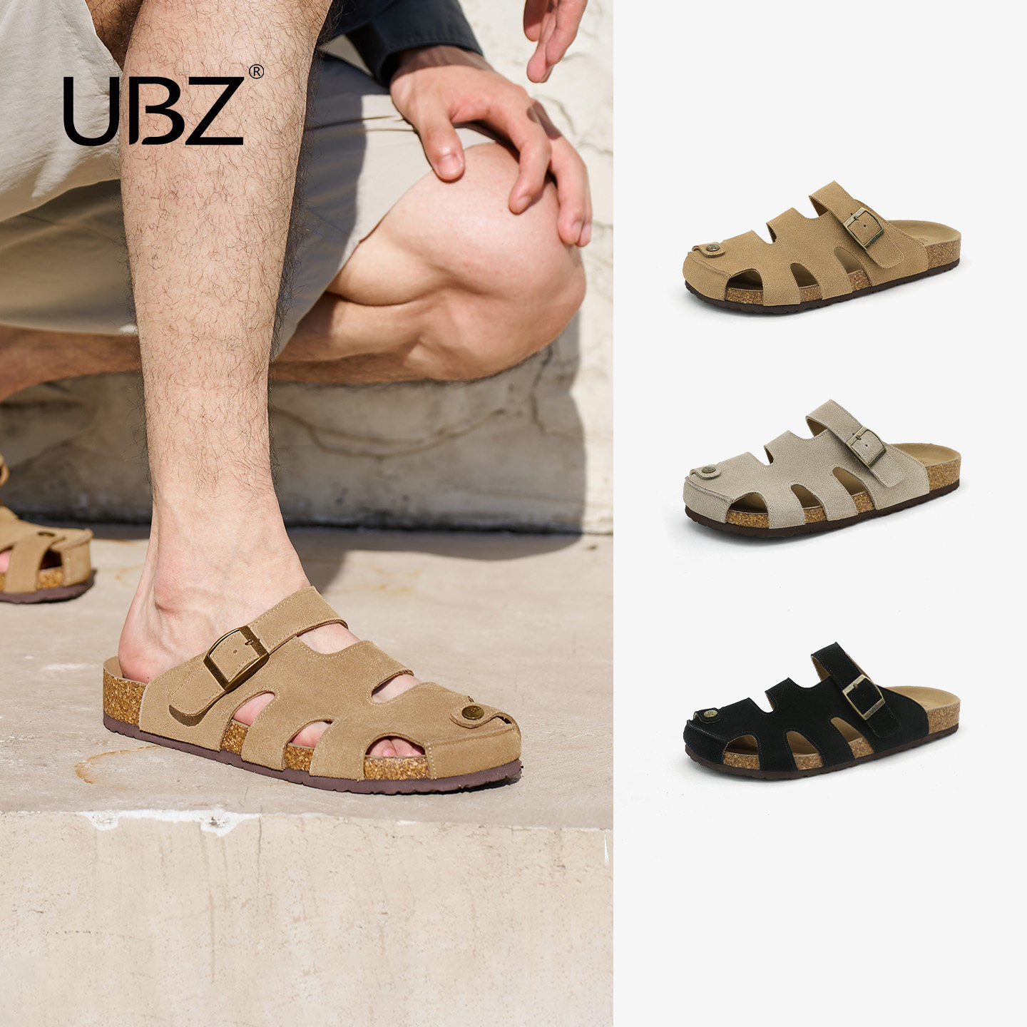 UBZ 男士罗马包头半拖勃肯拖鞋外穿2026年春夏新款厚底凉鞋博肯鞋