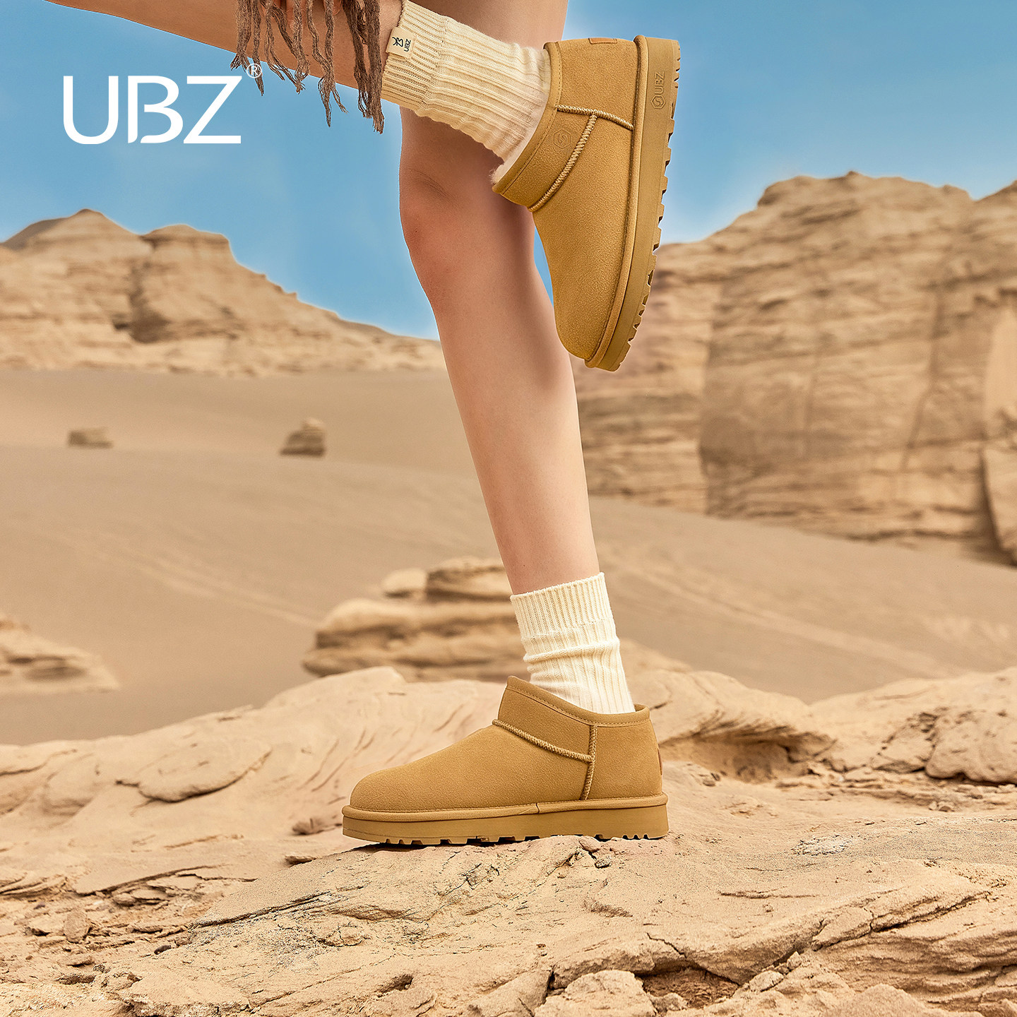 UBZ 防水矮帮雪地靴女一脚蹬2026年新款女冬低帮短靴加绒面包棉鞋