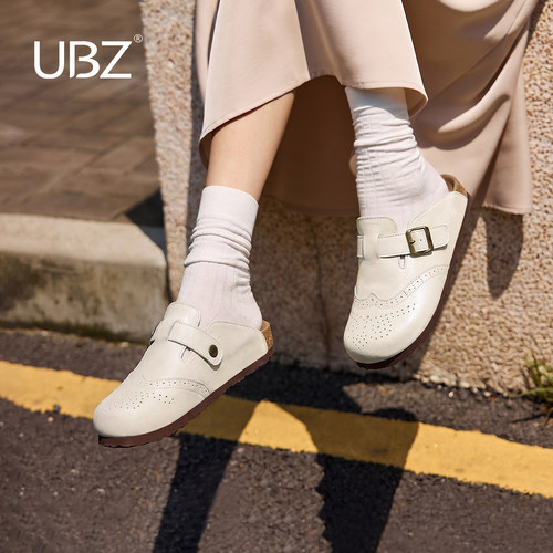 UBZ 包头勃肯半拖女外穿2026秋新款厚底英伦布洛克懒人博肯鞋