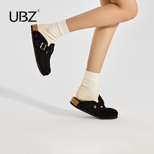 防水黑色勃肯拖鞋 博肯女鞋 女2025年秋季 外穿包头真皮单鞋 新款 UBZ