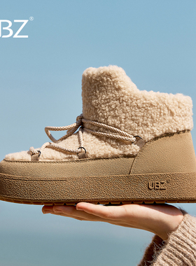 【炽野】UBZ 羊羔绒厚底雪地靴女2026年新款冬季加绒面包系带棉鞋