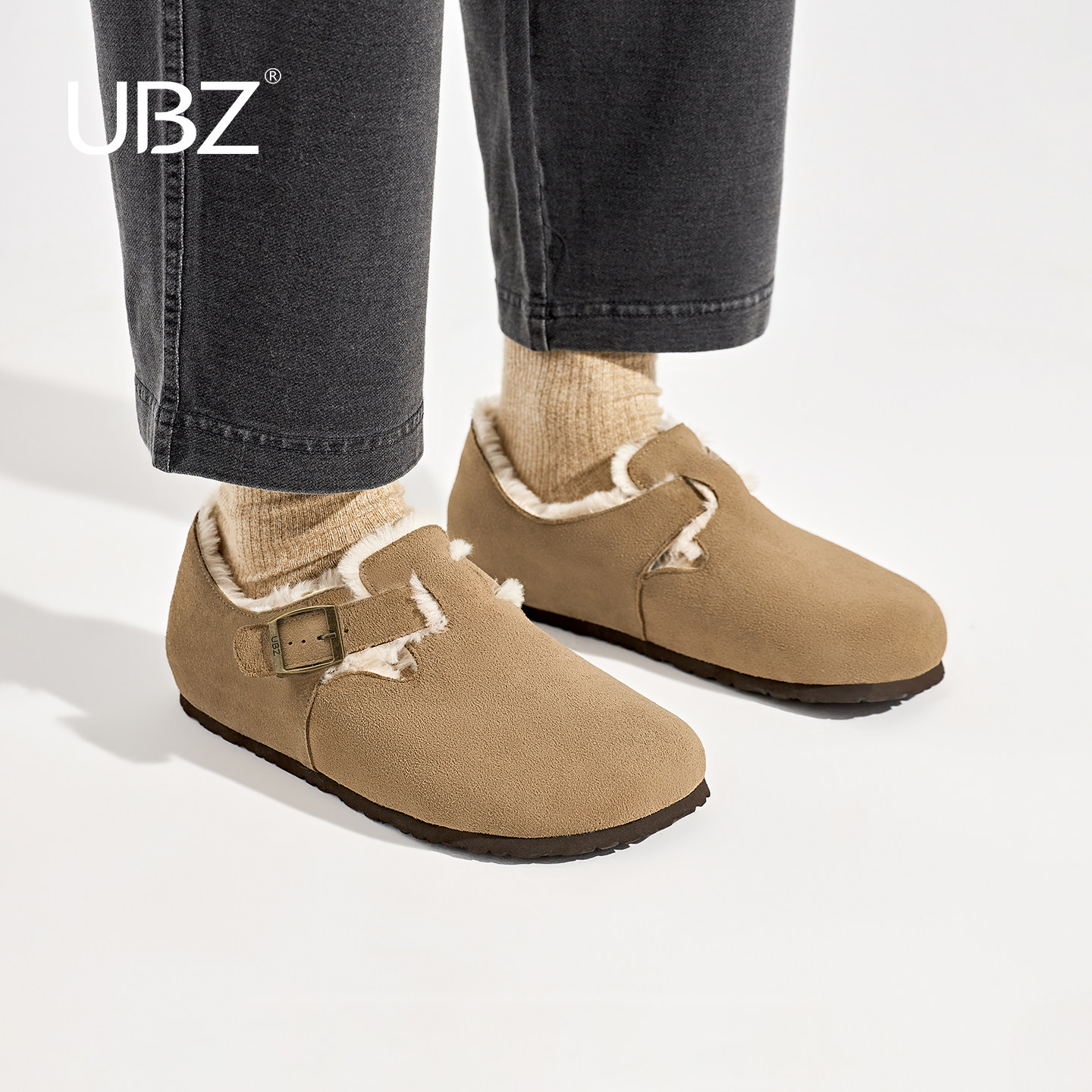 UBZ 防水加绒勃肯鞋男士2026冬季新款加厚雪地靴保暖毛毛鞋博肯鞋,流行男鞋,软木鞋/勃肯鞋,淘宝优惠券,粉丝福利购,淘宝优惠卷