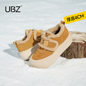 防水厚底加绒雪地靴女2026冬季 新款 休闲保暖魔术贴板鞋 UBZ 面包鞋