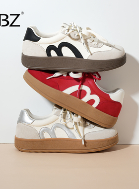 UBZ 红色厚底德训鞋女2026春新款新年休闲复古百搭撞色阿甘鞋板鞋