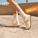 UBZ 厚底毛毛勃肯鞋棉拖鞋女外穿2025秋冬新款羊羔毛博肯增高半拖