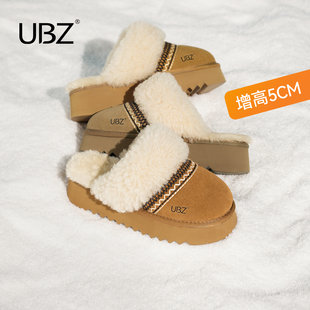 新款 女外穿2025年冬季 加绒保暖休闲雪地靴 防水包头毛毛半拖鞋 UBZ