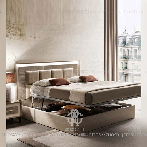 Высокая тканевая кровать с воздушной подушкой, практичная двуспальная кровать с ящиком для хранения вещей, индивидуальная мраморная кровать, индивидуальная каменная кровать