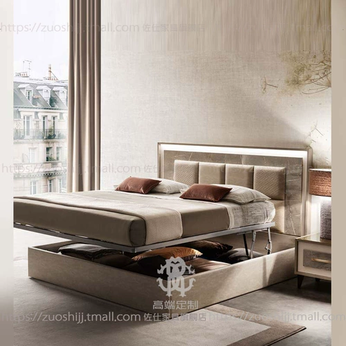 Высокая тканевая кровать с воздушной подушкой, практичная двуспальная кровать с ящиком для хранения вещей, индивидуальная мраморная кровать, индивидуальная каменная кровать