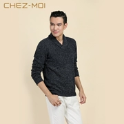 Cổ áo màu xanh lá cây thời trang cổ điển của Chez-Moi / Shi Muhua áo thun nam cashmere nguyên chất cashmere 2018 mới - Áo len Cashmere