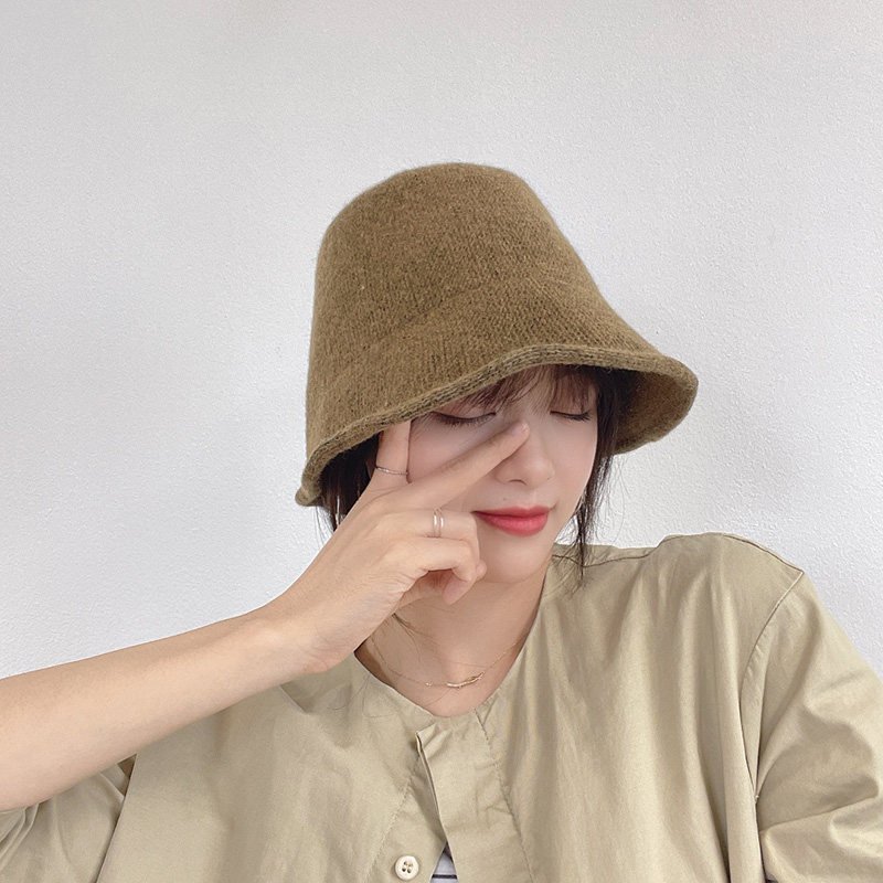 韩国短檐水桶针织渔夫帽毛线帽女