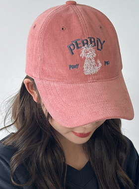 帽子棒球帽韩国代购灯芯绒PEBBLY小狗明星字母鸭舌帽男女秋冬新款
