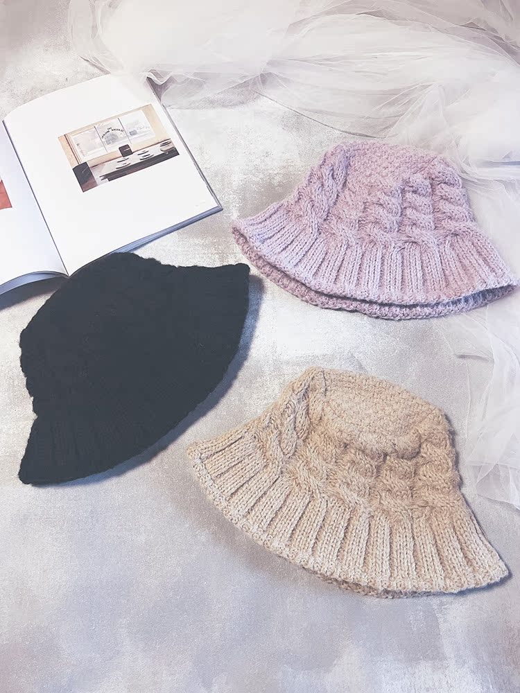 针织帽女韩国代购麻花休闲羊毛混纺保暖毛线渔夫帽子青年秋冬季新