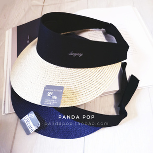 韩国代正品度假草帽拼色空顶帽子遮阳潮范檐女款夏新防晒字母chic