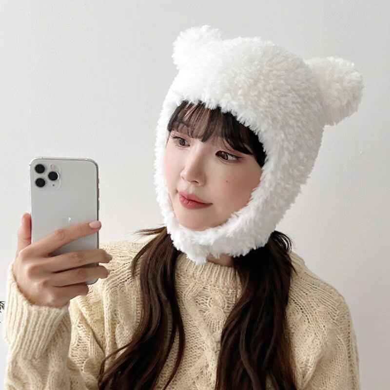 飞行帽韩国代购时尚护耳保暖熊耳朵可爱毛绒风雪帽子男女秋冬新款
