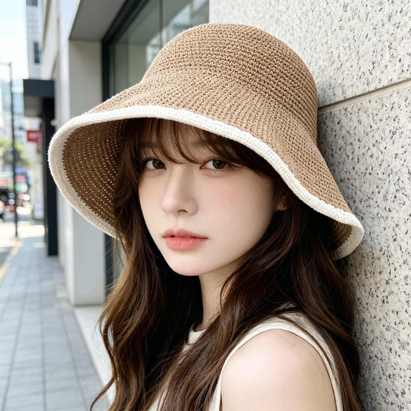 韩国代购草编针织遮阳帽女夏