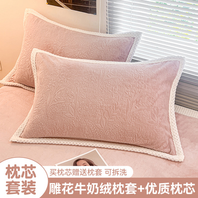 牛奶绒枕头冬季枕芯家用套装枕套