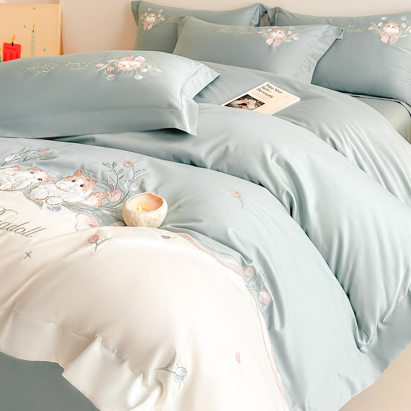 卡通可爱刺绣全棉纯棉四件套2026新款床品套件长绒棉被套床单枕套,床上用品,床品套件/四件套/多件套,淘宝优惠券,粉丝福利购,淘宝优惠卷