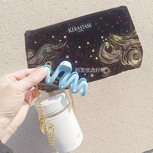 卡诗星夜限定化妆包鎏光随行包水桶包蓝色果冻发夹