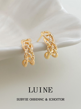 原创极简ins金属镂空宽链耳环金色轻奢小众设计高级感新潮c形耳饰