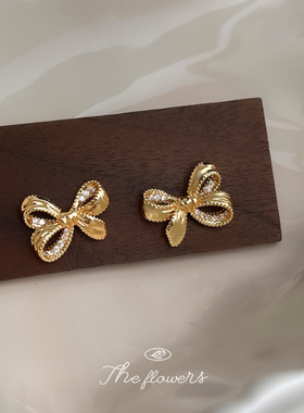 绳结飘带~微镶锆石925银针设计师款蝴蝶结几何耳饰工厂耳钉女饰品