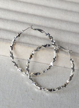 日韩小众简约时尚闪亮不规则碎银子轻奢高级感素圈个性耳环耳饰女