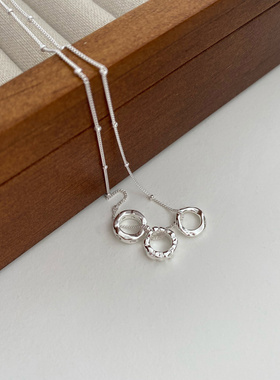 简约ins小众微锆石镶钻几何圆圈吊坠三圈项链女锁骨链925纯银新款