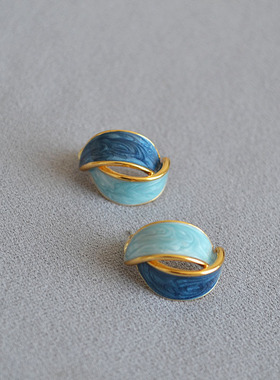 复古港风黄铜镀金莫兰迪油画色调个性设计感925银针耳钉耳环耳饰