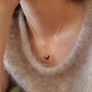 AMO红磨坊红色爱心项链女气质高级感轻奢小众锁骨链毛衣链配饰
