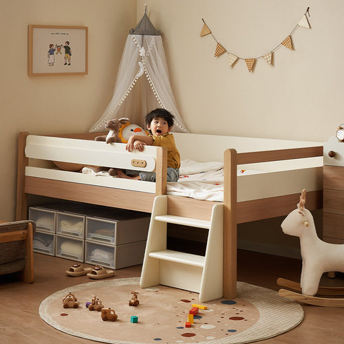 全友家居儿童半高床原木风