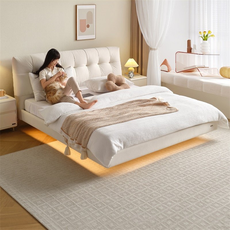 全友家居奶油风儿童悬浮床卧室小户型青少年1米5男女孩单人小孩床,住宅家具,布艺床,淘宝优惠券,粉丝福利购,淘宝优惠卷