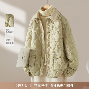 IHIMI/海谧2024年冬季新款女装时尚上衣撞色保暖拼接简约棉服外套