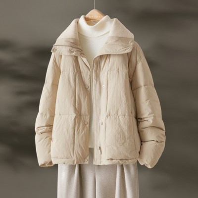 海谧拼接针织立领翻领棉衣