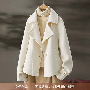 IHIMI海谧绵羊毛手工双面呢大衣女2025秋冬新款上衣气质呢子外套