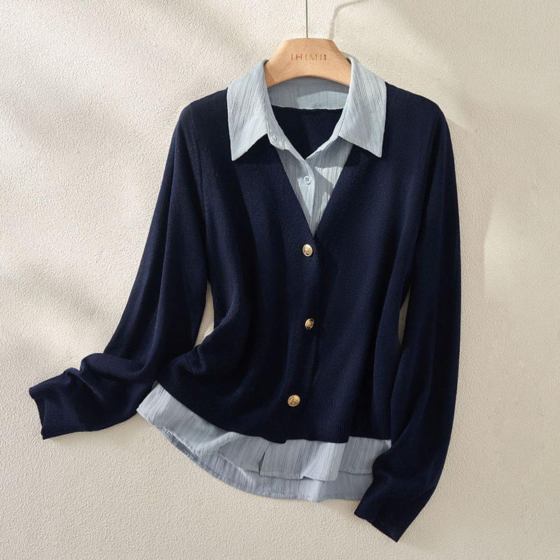 海谧简约气质假两件针织开衫女