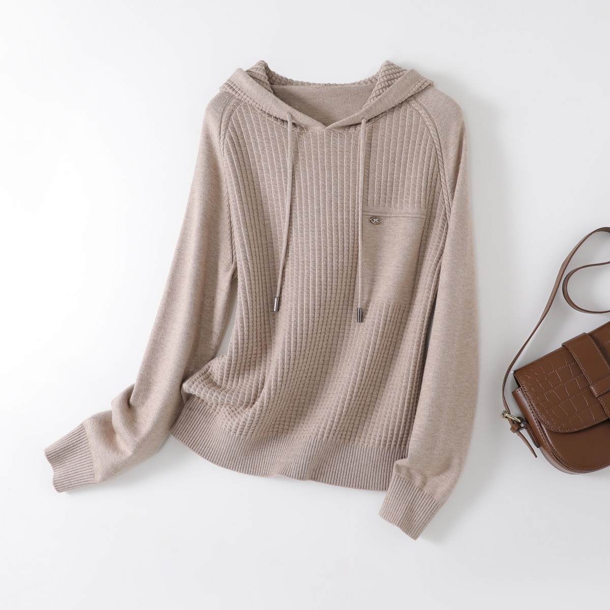 海谧时尚百搭连帽肌理感毛衫上衣