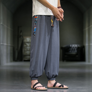 九分裤男宽松夏季棉麻束脚阔腿裤 MK16/P50,男装休闲裤,钱塘322（原A036）