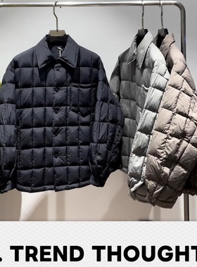 呡 . TREND THOUGHT丨男士95%白鸭绒新款翻领方格羽绒外套