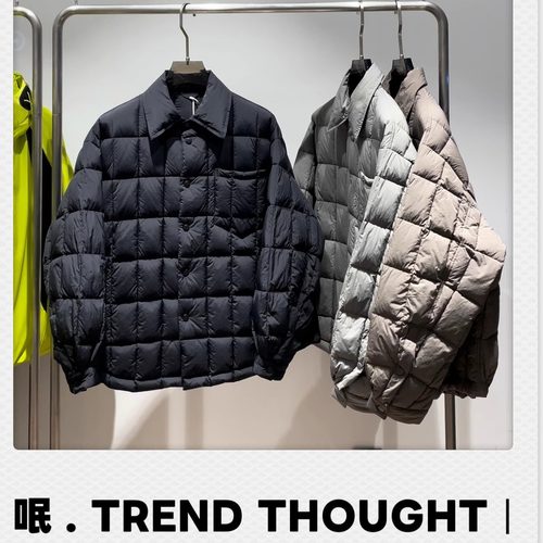 呡 . TREND THOUGHT丨男士95%白鸭绒新款翻领方格羽绒外套